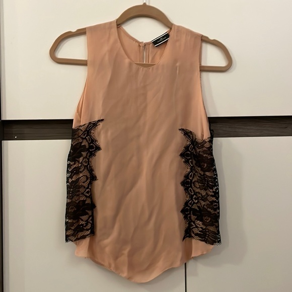 Blush and black lace and silk blouse - Picture 1 of 4